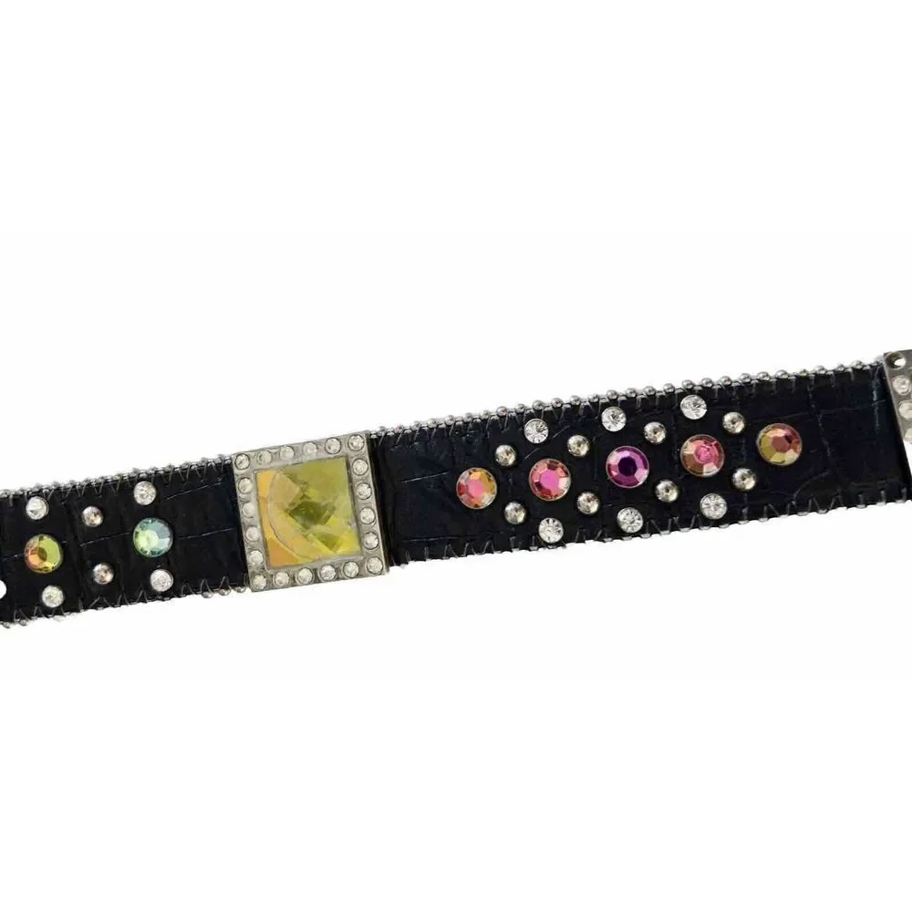 Western Bling Belt Large Square Crystals Womens Med Missing A Few Small Crystals